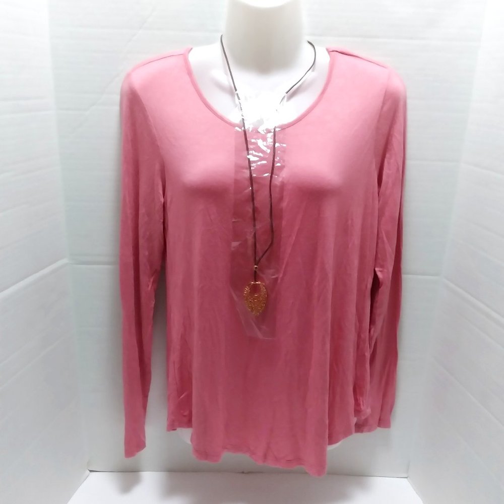 NWT Self Esteem Womens Long Sleeve Shirt Tunic With Necklace Pink Lightweight S